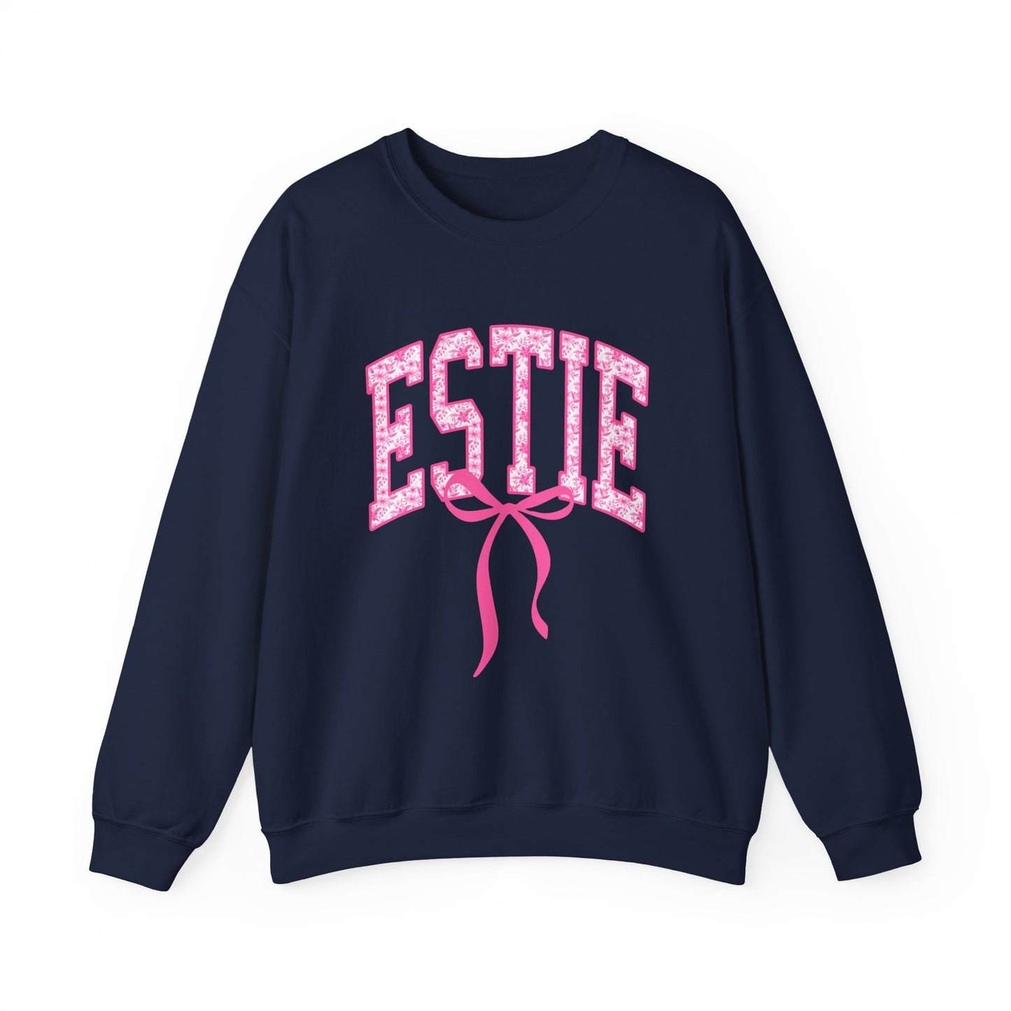 ESTIE Pink Ribbon Crewneck Sweatshirt — Feminine Varsity Style Pullover