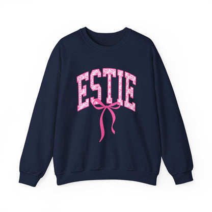 ESTIE Pink Ribbon Crewneck Sweatshirt — Feminine Varsity Style Pullover