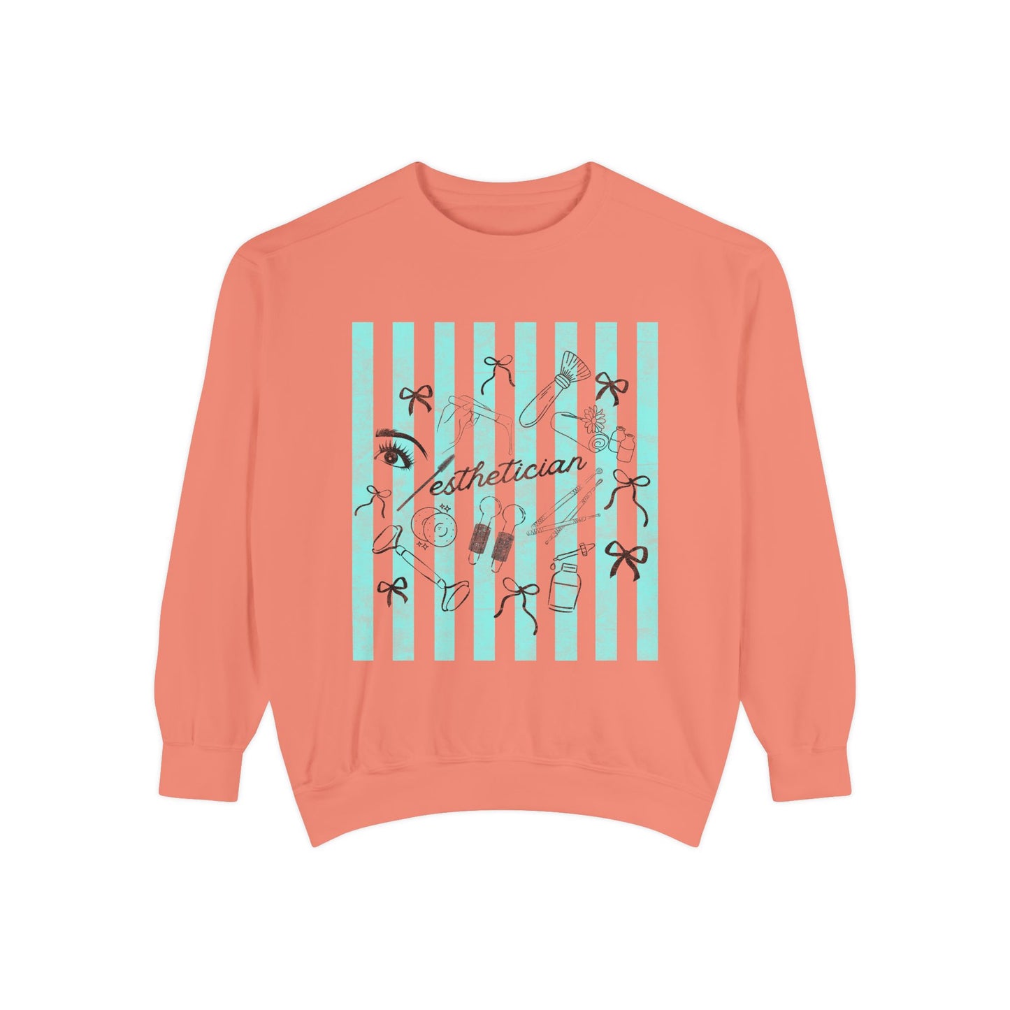 Esthetician Striped Crewneck Sweatshirt — Beauty Salon Crew Pullover