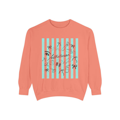 Esthetician Striped Crewneck Sweatshirt — Beauty Salon Crew Pullover