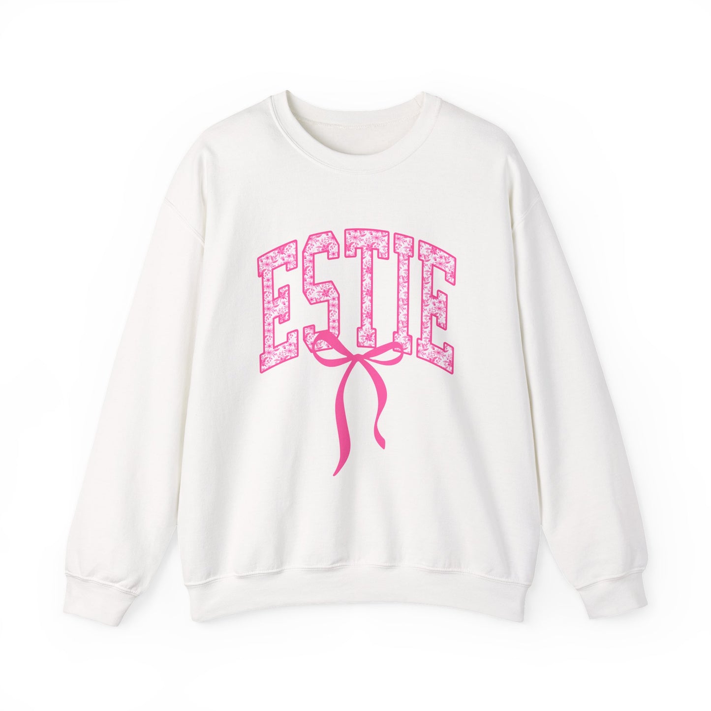 ESTIE Pink Ribbon Crewneck Sweatshirt — Feminine Varsity Style Pullover