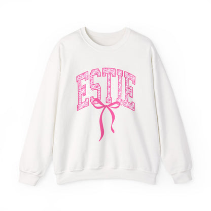 ESTIE Pink Ribbon Crewneck Sweatshirt — Feminine Varsity Style Pullover