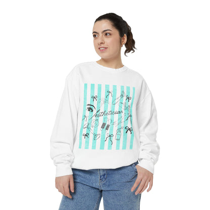 Esthetician Striped Crewneck Sweatshirt — Beauty Salon Crew Pullover