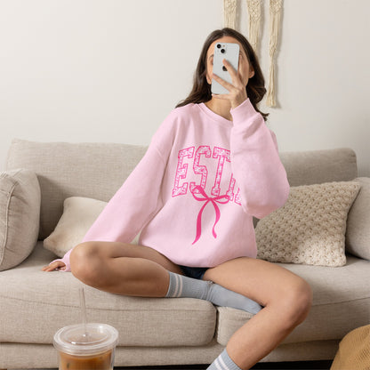 ESTIE Pink Ribbon Crewneck Sweatshirt — Feminine Varsity Style Pullover