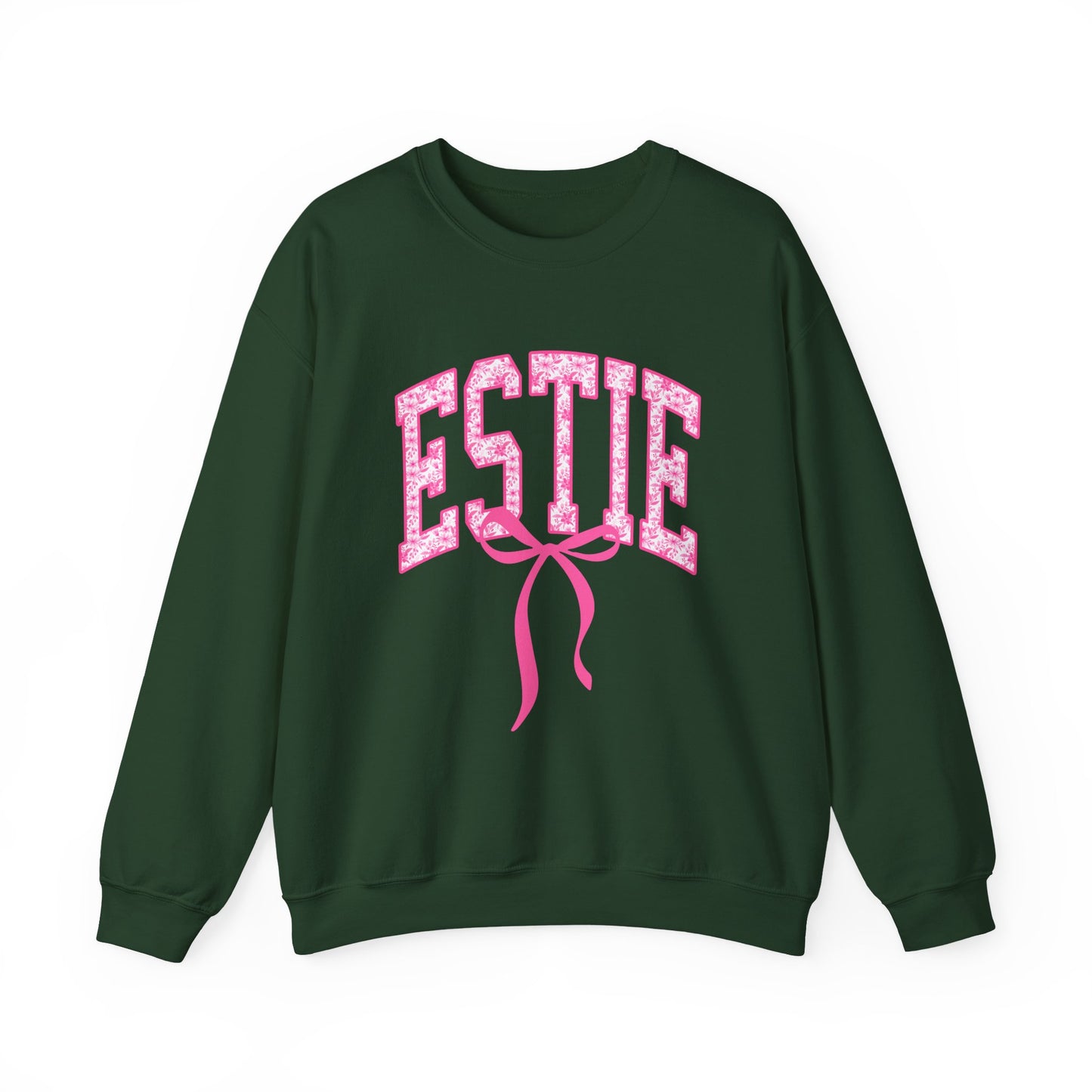 ESTIE Pink Ribbon Crewneck Sweatshirt — Feminine Varsity Style Pullover