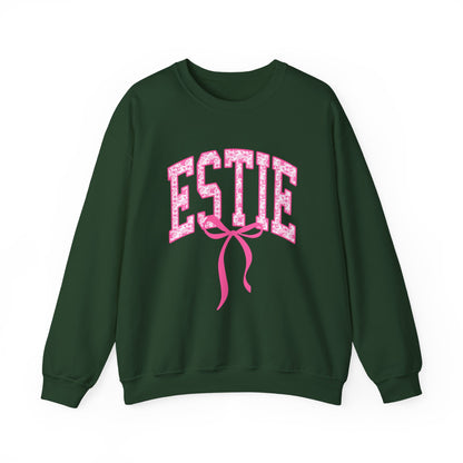 ESTIE Pink Ribbon Crewneck Sweatshirt — Feminine Varsity Style Pullover