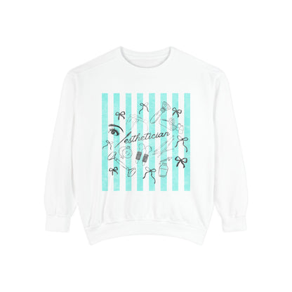 Esthetician Striped Crewneck Sweatshirt — Beauty Salon Crew Pullover