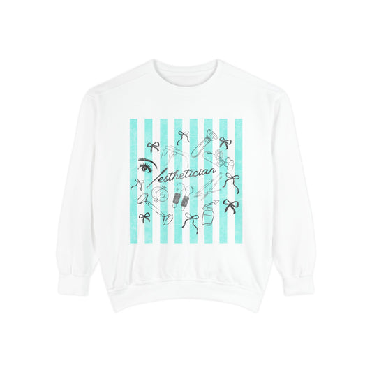 Esthetician Striped Crewneck Sweatshirt — Beauty Salon Crew Pullover