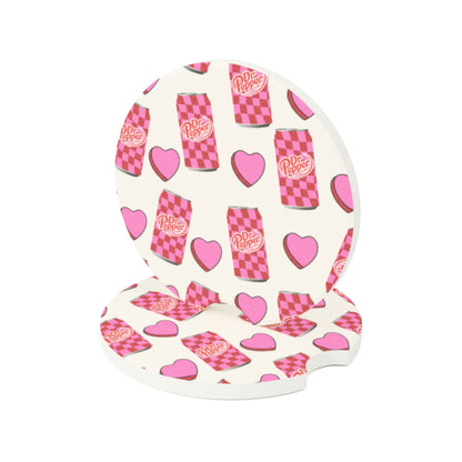 Pink Heart Soda Car Coaster