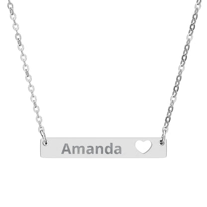 Personalized Cutout Heart Bar Necklace