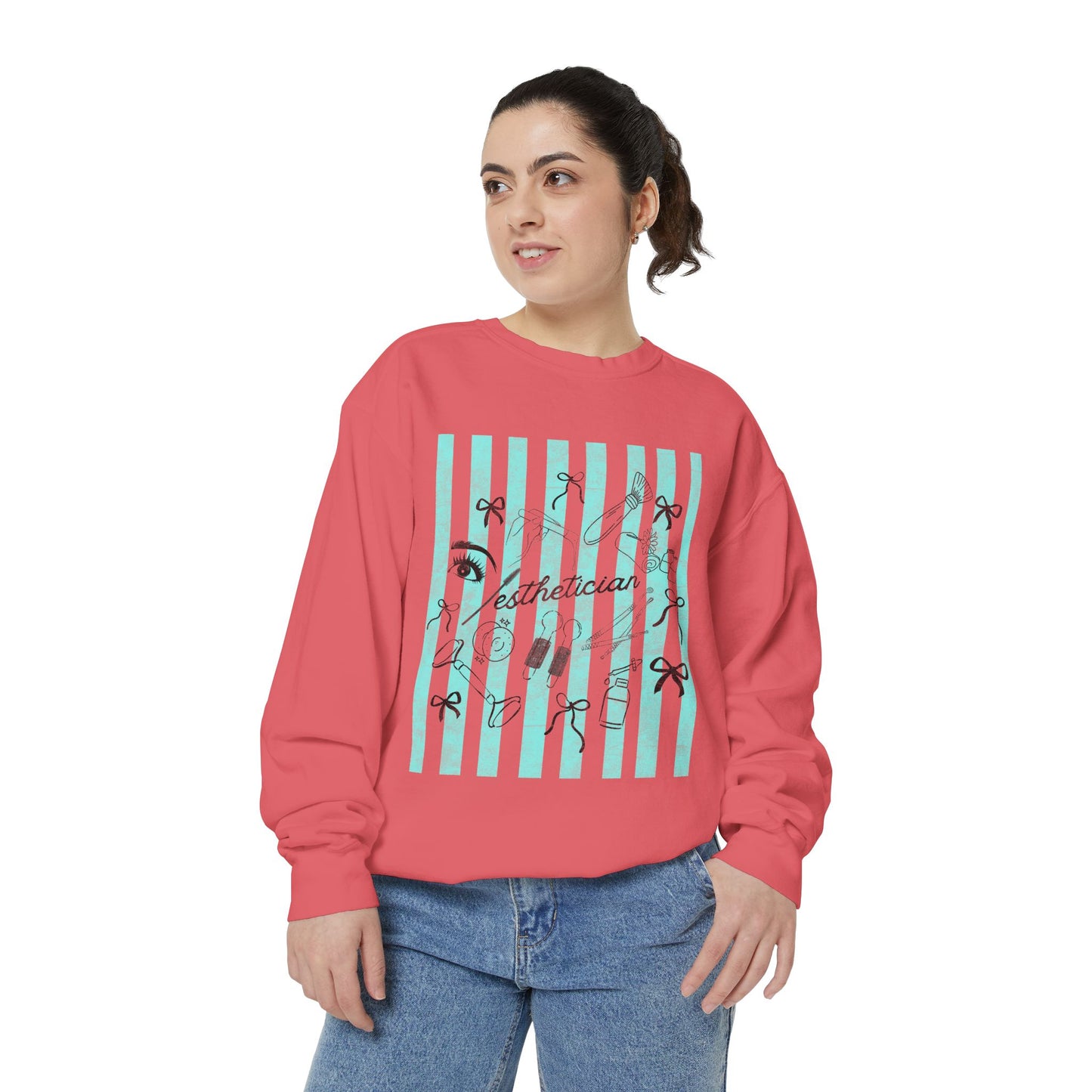 Esthetician Striped Crewneck Sweatshirt — Beauty Salon Crew Pullover