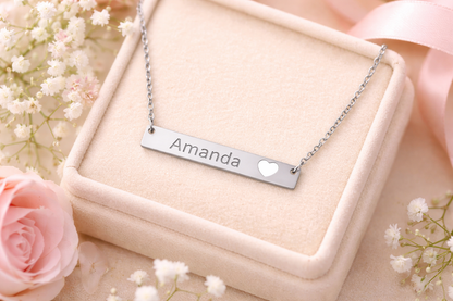 Personalized Cutout Heart Bar Necklace