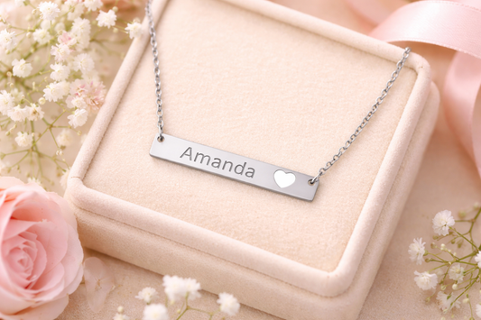 Personalized Cutout Heart Bar Necklace