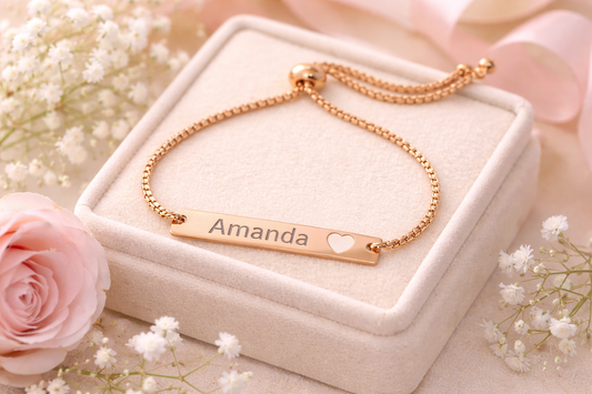 Personalized Heart Cutout Bar Bracelet