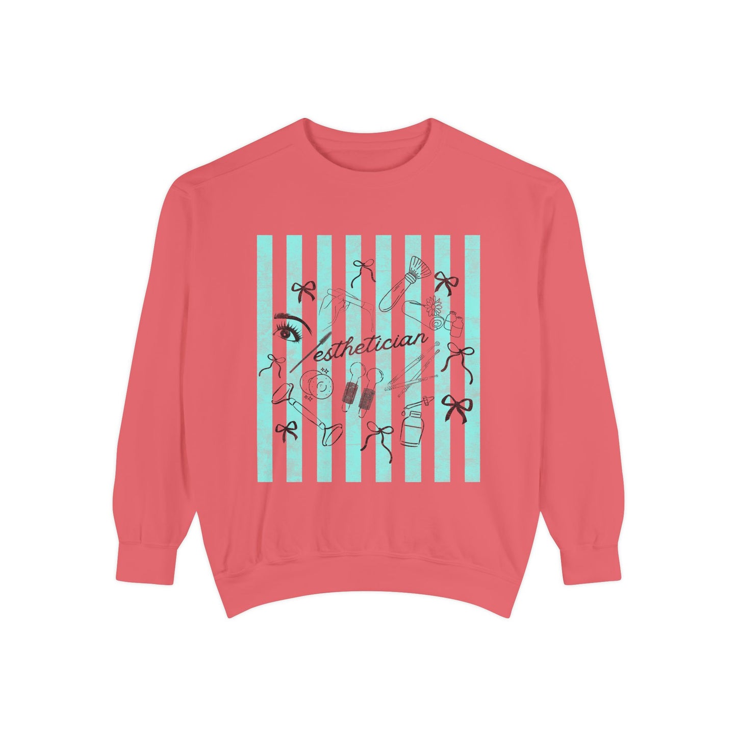 Esthetician Striped Crewneck Sweatshirt — Beauty Salon Crew Pullover