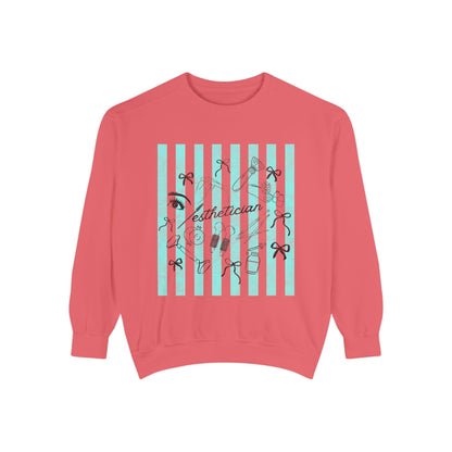 Esthetician Striped Crewneck Sweatshirt — Beauty Salon Crew Pullover