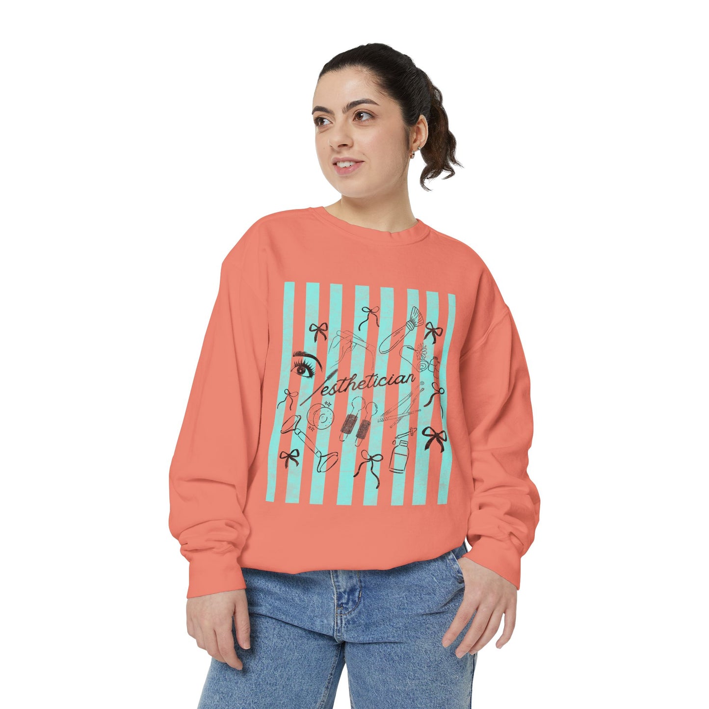 Esthetician Striped Crewneck Sweatshirt — Beauty Salon Crew Pullover