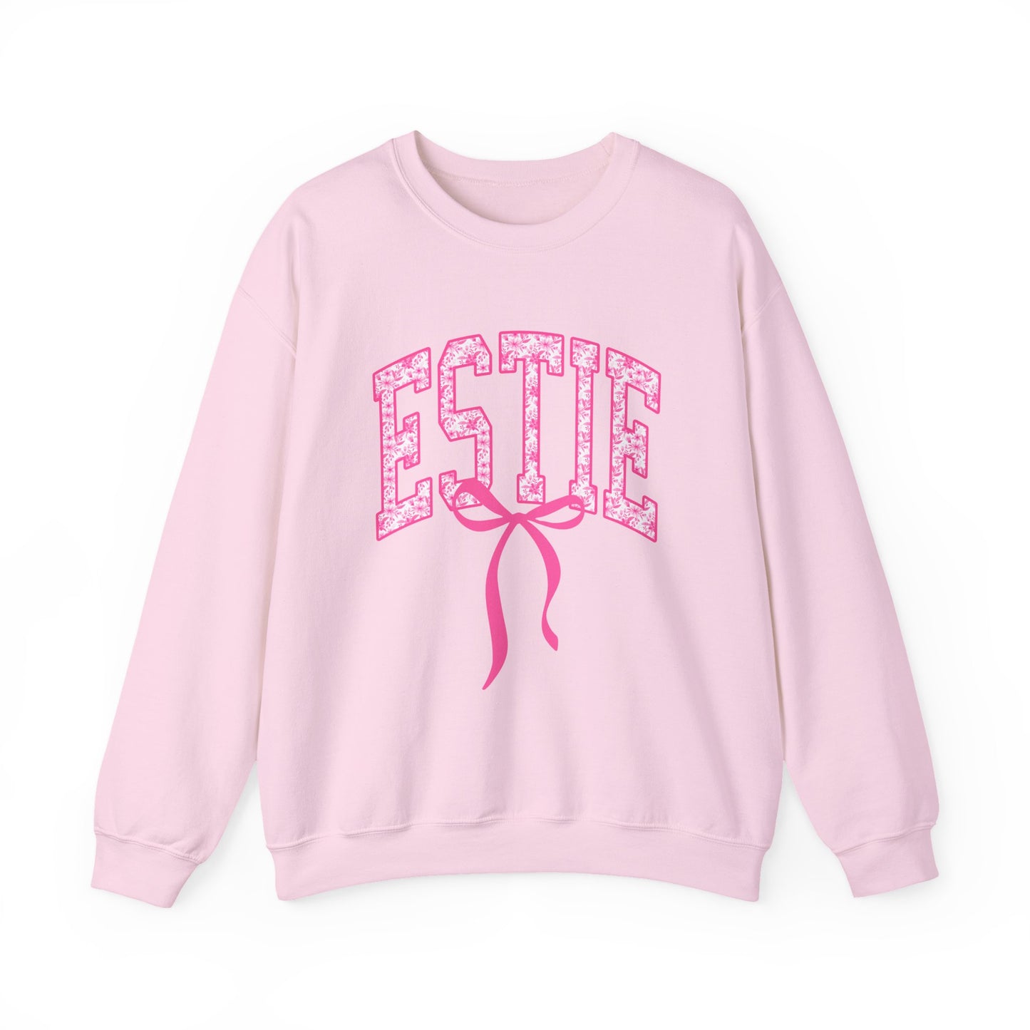 ESTIE Pink Ribbon Crewneck Sweatshirt — Feminine Varsity Style Pullover