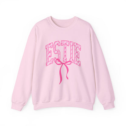 ESTIE Pink Ribbon Crewneck Sweatshirt — Feminine Varsity Style Pullover