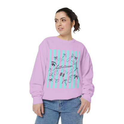Esthetician Striped Crewneck Sweatshirt — Beauty Salon Crew Pullover