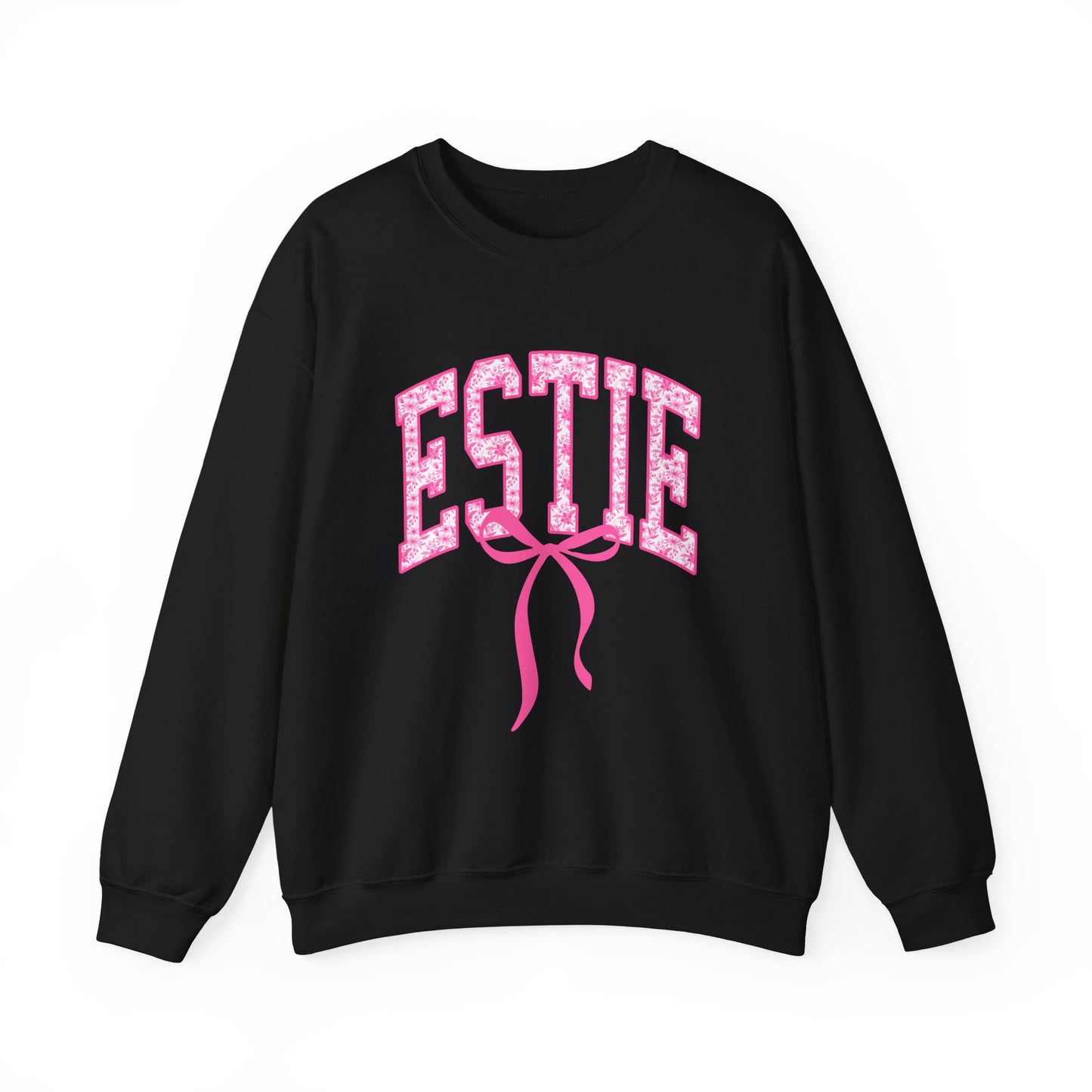 ESTIE Pink Ribbon Crewneck Sweatshirt — Feminine Varsity Style Pullover