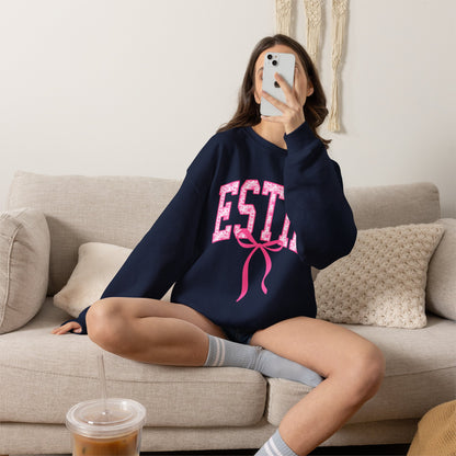 ESTIE Pink Ribbon Crewneck Sweatshirt — Feminine Varsity Style Pullover