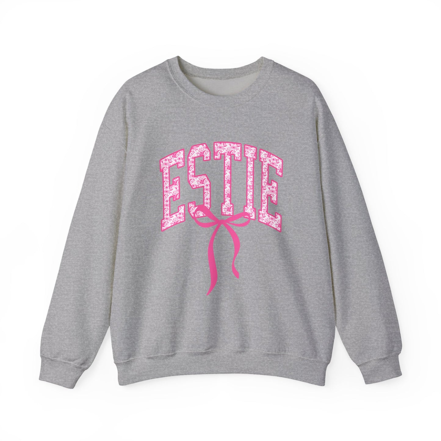 ESTIE Pink Ribbon Crewneck Sweatshirt — Feminine Varsity Style Pullover