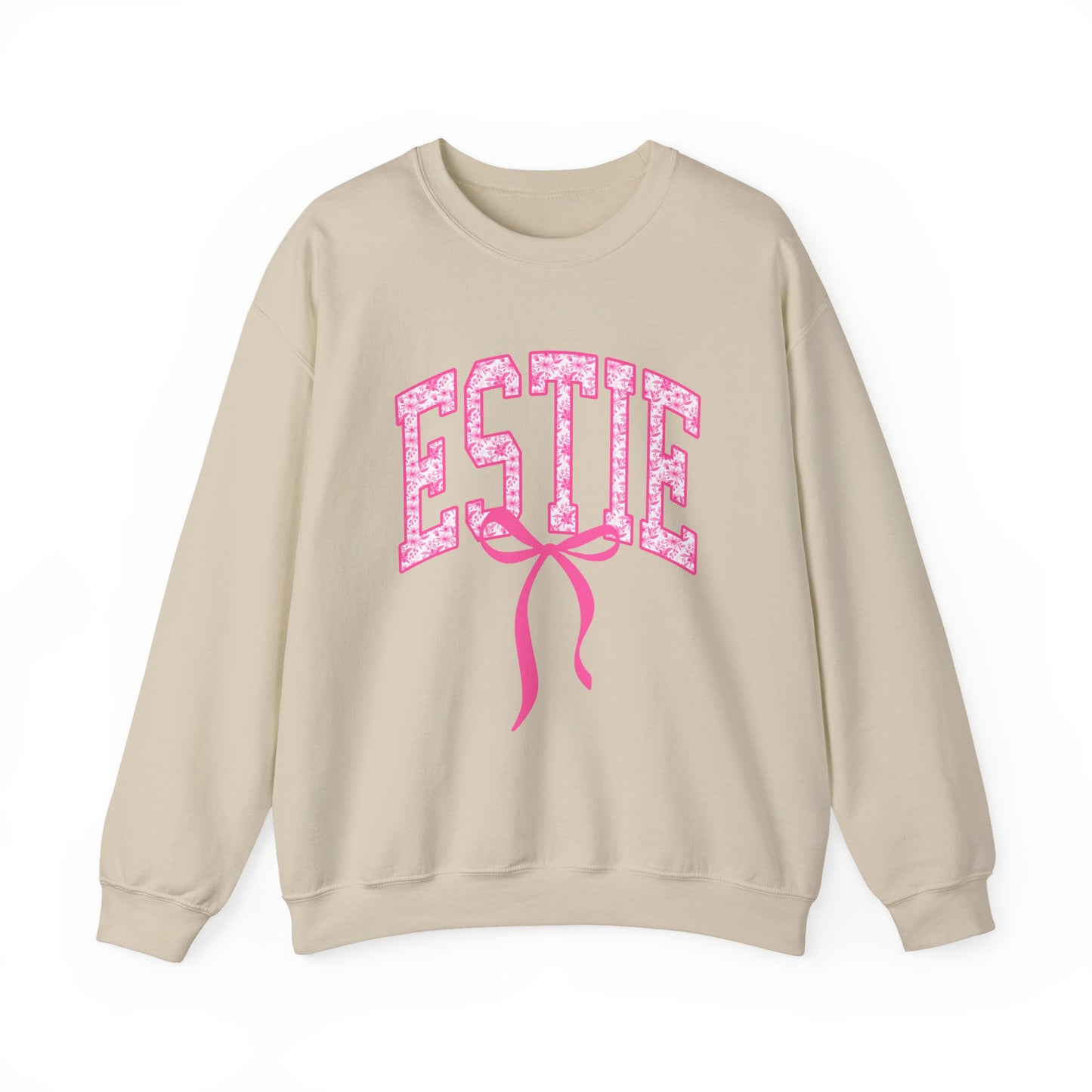 ESTIE Pink Ribbon Crewneck Sweatshirt — Feminine Varsity Style Pullover