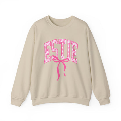 ESTIE Pink Ribbon Crewneck Sweatshirt — Feminine Varsity Style Pullover