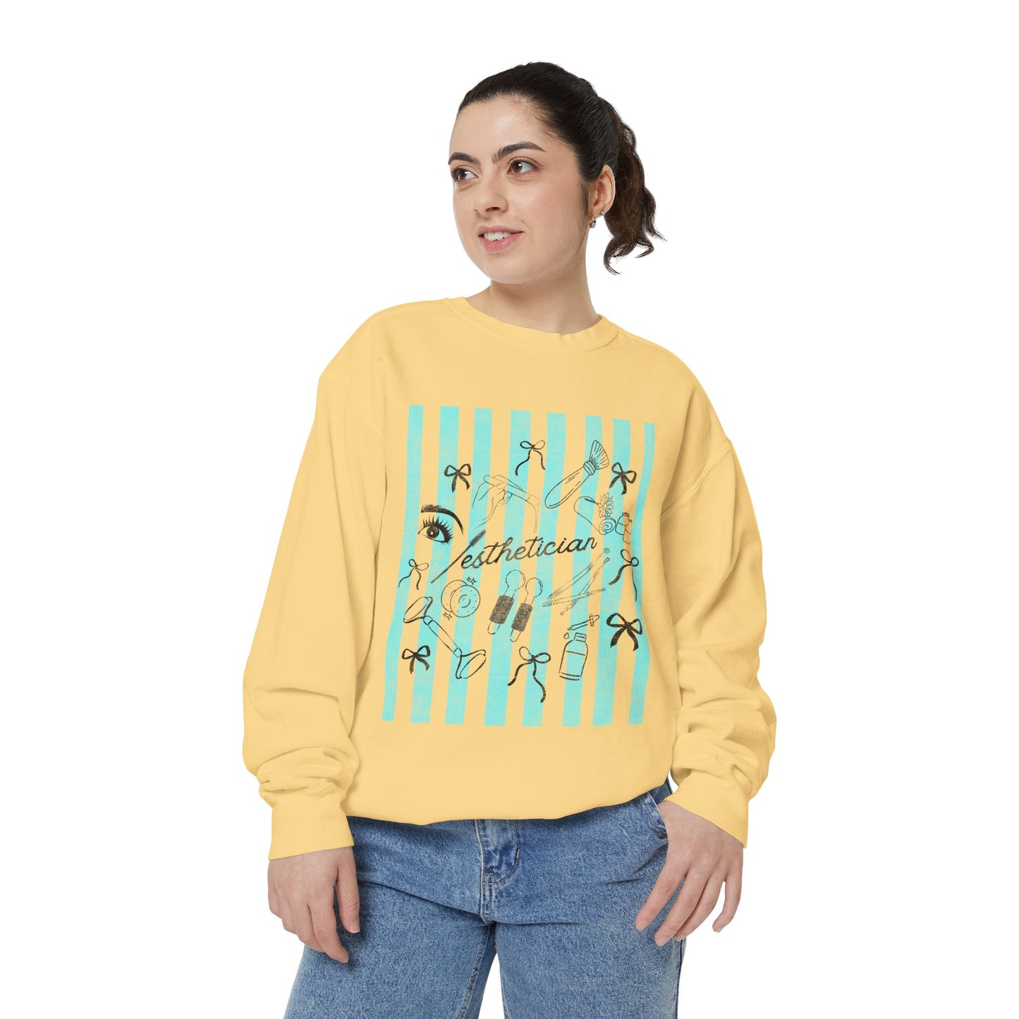 Esthetician Striped Crewneck Sweatshirt — Beauty Salon Crew Pullover