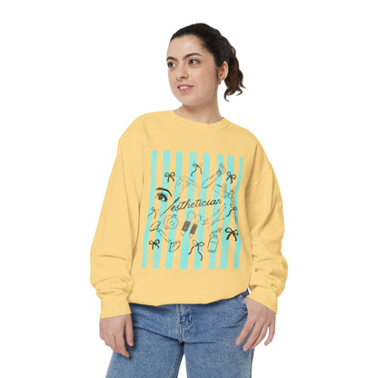 Esthetician Striped Crewneck Sweatshirt — Beauty Salon Crew Pullover