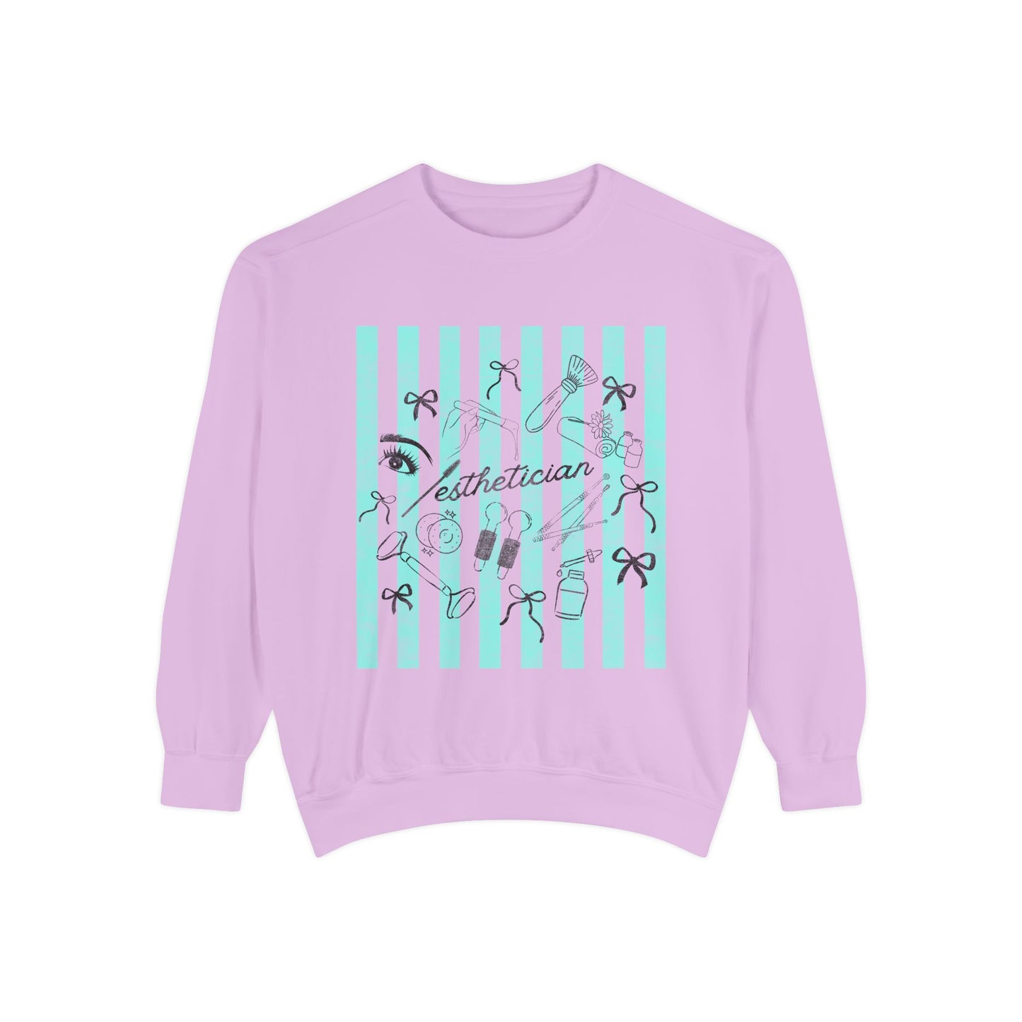 Esthetician Striped Crewneck Sweatshirt — Beauty Salon Crew Pullover