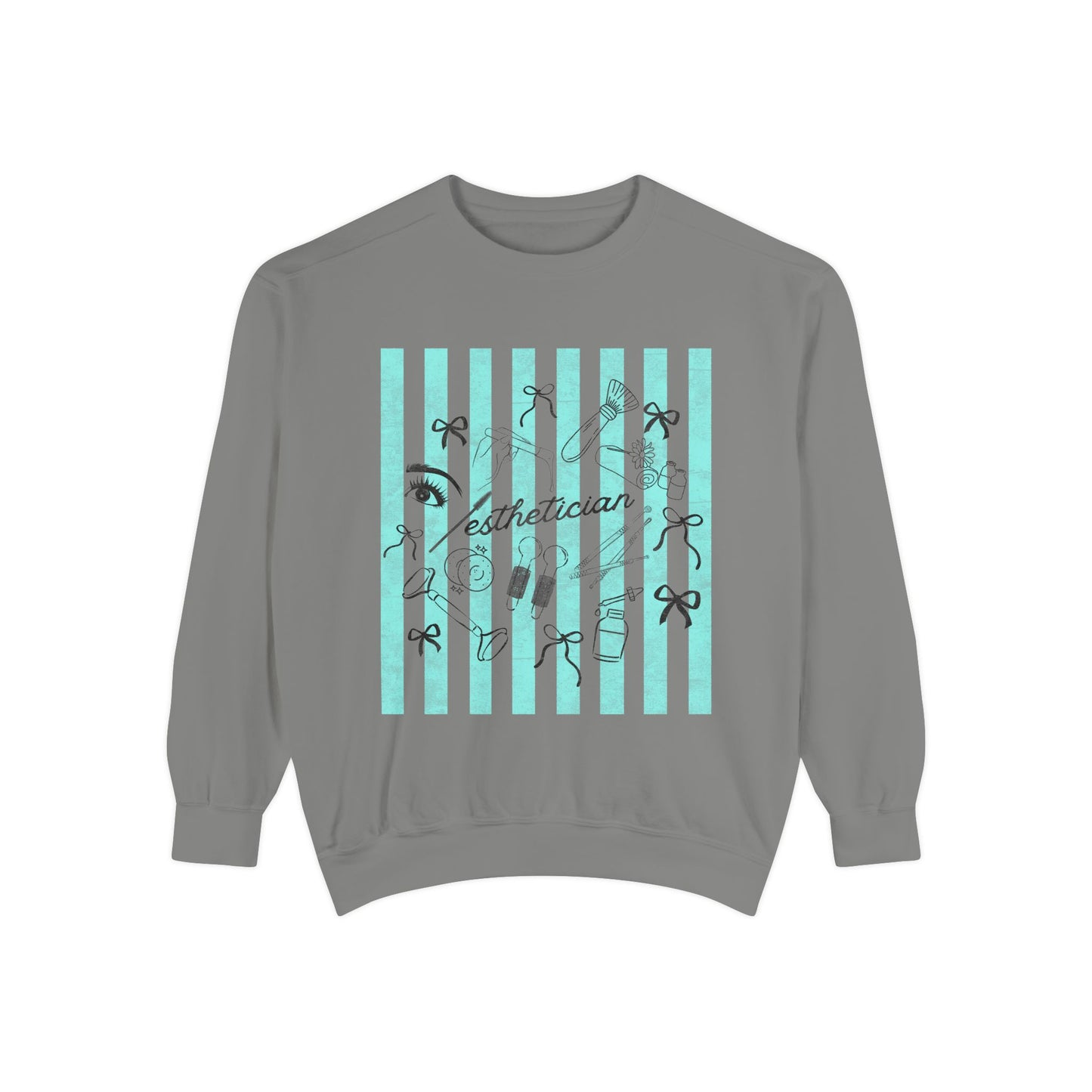 Esthetician Striped Crewneck Sweatshirt — Beauty Salon Crew Pullover