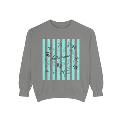 Esthetician Striped Crewneck Sweatshirt — Beauty Salon Crew Pullover