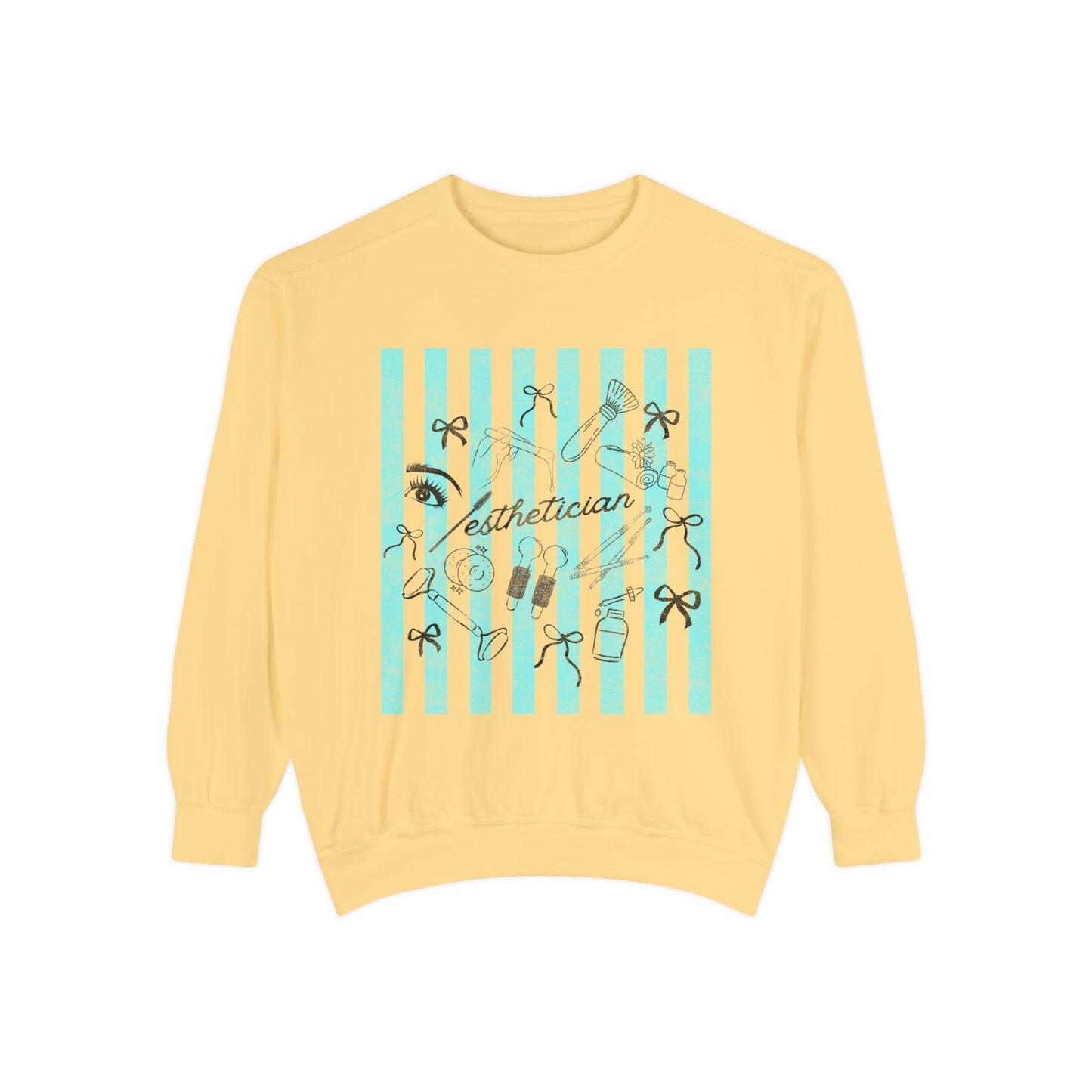 Esthetician Striped Crewneck Sweatshirt — Beauty Salon Crew Pullover