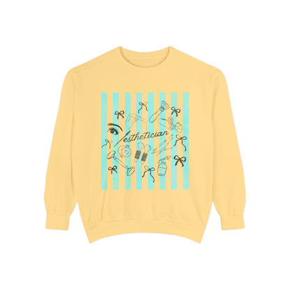 Esthetician Striped Crewneck Sweatshirt — Beauty Salon Crew Pullover